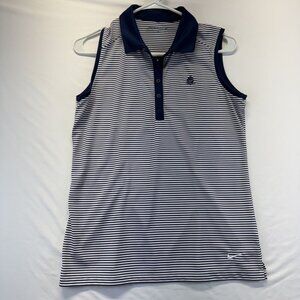 Nike Golf Womens Sleeveless Polo Shirt Navy White Striped Size M Dri-Fit Polyest
